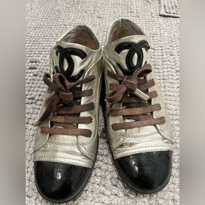 Chanel sneakers size 8 black silver